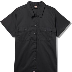Dickies Women's Short Sleeve Black Button-Down Work Shirt